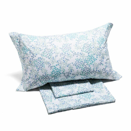 Lenzuola Caleffi Milk completo in cotone con fantasia a fiori azzurro per letto matrimoniale e singolo