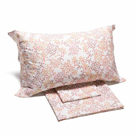 Lenzuola Caleffi Milk completo in cotone con fantasia a fiori corallo per letto matrimoniale e singolo