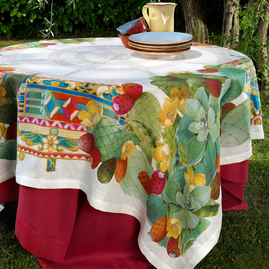 Mediterraneo tovaglia tessitura toscana in lino fantasia