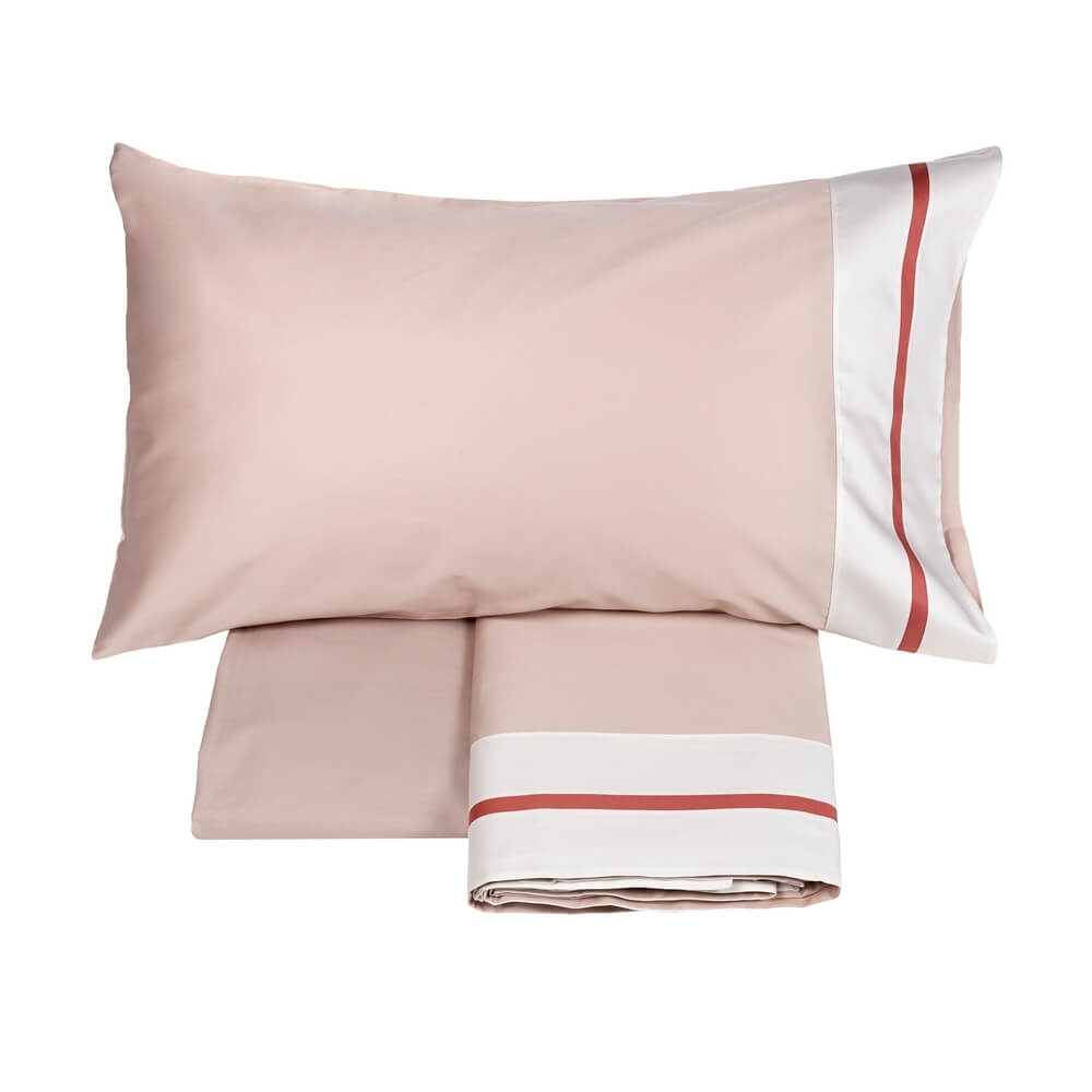completo lenzuola matrimoniale fazzini micol in raso di cotone tinta unita colore rosa cannella