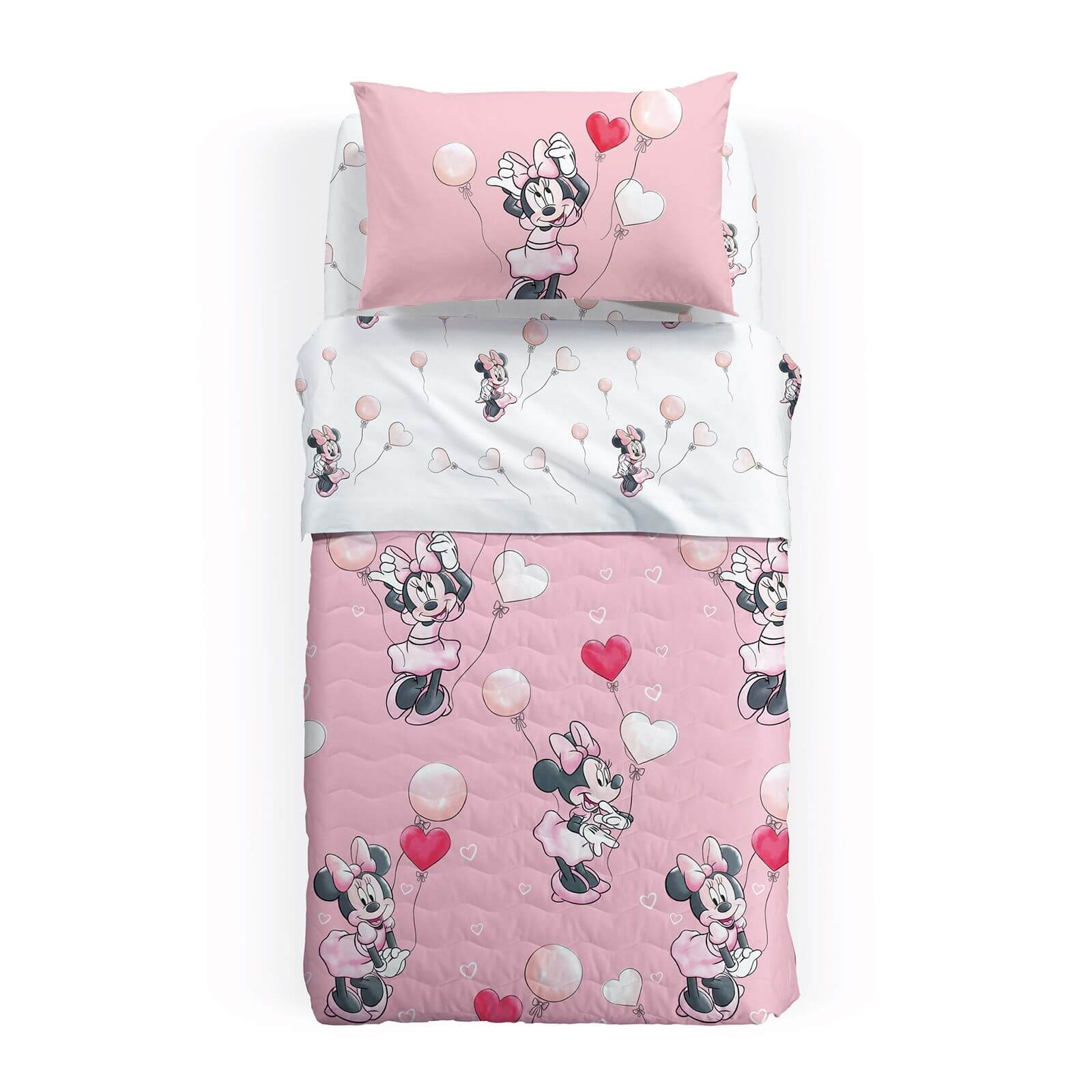 Minnie Love trapuntino primaverile caleffi disney cotone letto singolo copriletto bambina con cuori