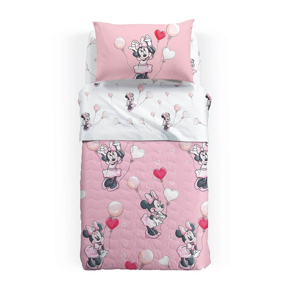 Minnie Love trapuntino primaverile caleffi disney cotone letto singolo copriletto bambina con cuori