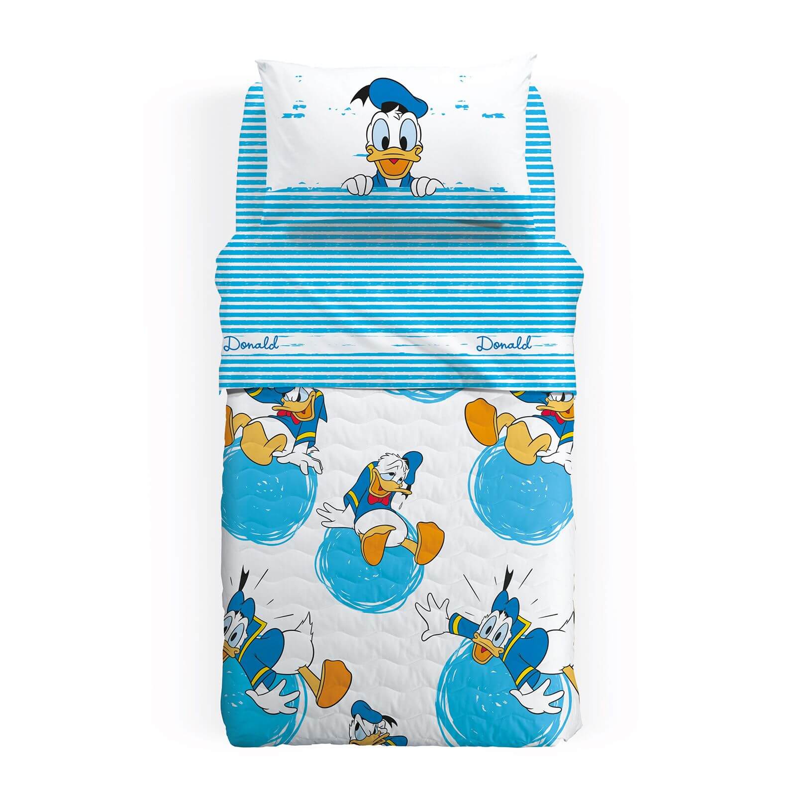 Paperino completo lenzuola caleffi disney in cotone letto singolo azzurro