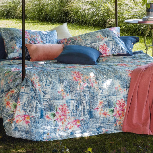 Santa Chiara Trapuntino matrimoniale fazzini blu fiori quilt copriletto