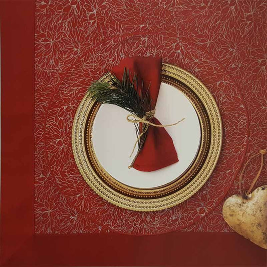 Tovaglia Natale Fazzini Euphorbia rossa. Rettangolare per 12 persone. Misura 150x240 cm e 180x280 cm