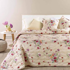 Trapuntino matrimoniale Caleffi Flora in microfibra. Disponibile nella misura per letto singolo, piazza e mezza e matrimoniale. Fantasia floreale variante colore bordeaux
