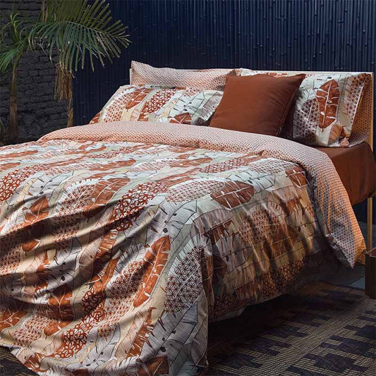 Trapuntino matrimoniale Fazzini Crazy Horse in percalle di cotone. Fantasia double face reversibile. Colore arancio
