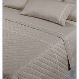 Trapuntino matrimoniale Century Borbonese in raso di puro cotone stampato. Quilt, copriletto primaverile con fantasia a occhio di pernice color tortora