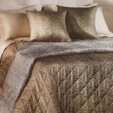 Trapuntino matrimoniale caleffi Paris in raso jacquard leopardato marrone tortora dorato