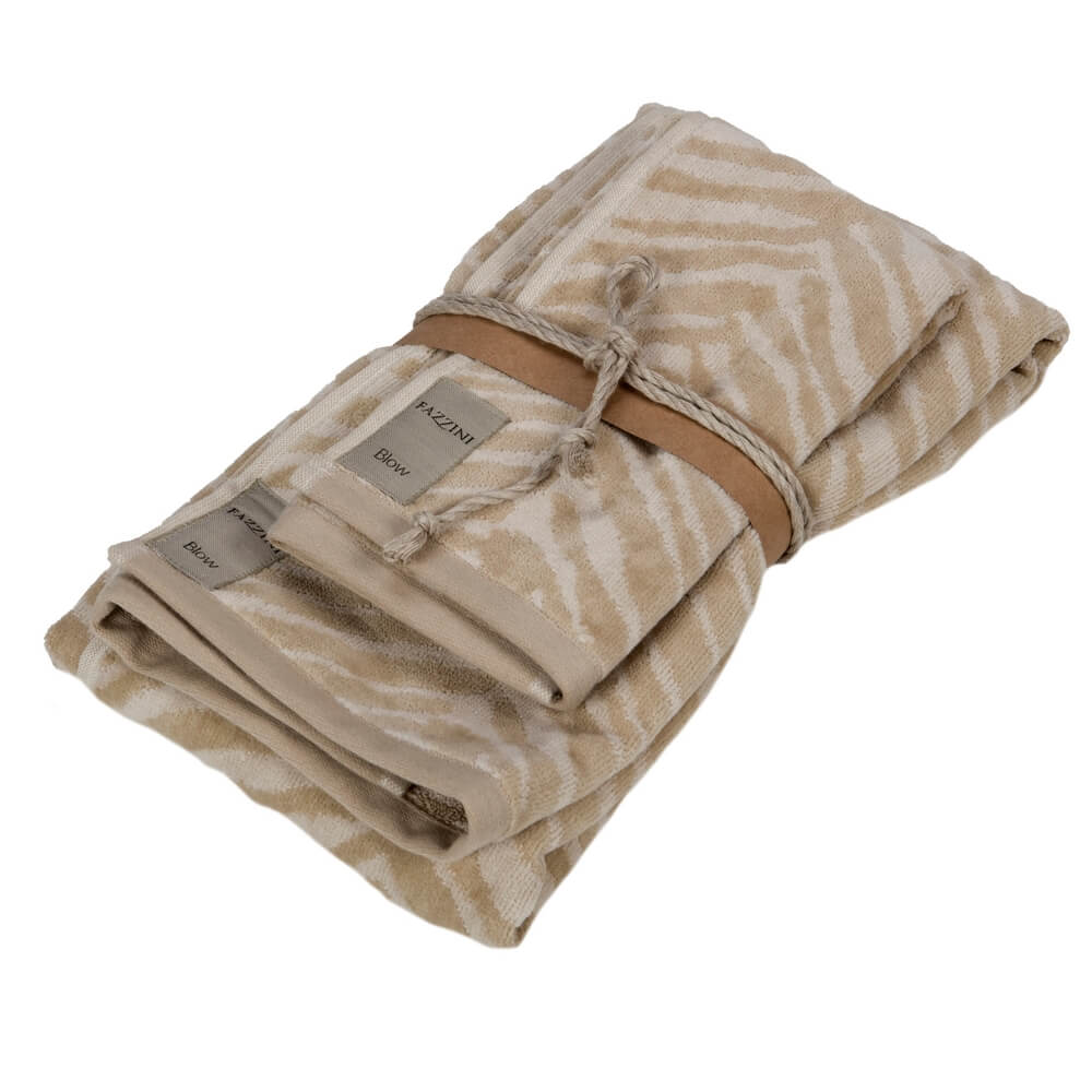 Coppia asciugamani Fazzini Africa in spugna di puro cotone. Asciugamani in fantasia zebrata, colore naturale beige
