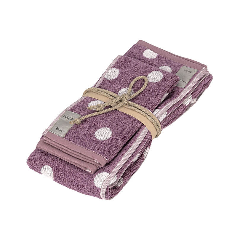 Coppia Asciugamani pois fazzini asciugamani viso e ospite in spugna di cotone. Colore purple violetto