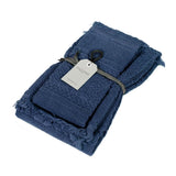 Coppia asciugamani Fazzini Dafne in spugna di puro cotone con lavorazione jacquard e frange. colore blu quetzal
