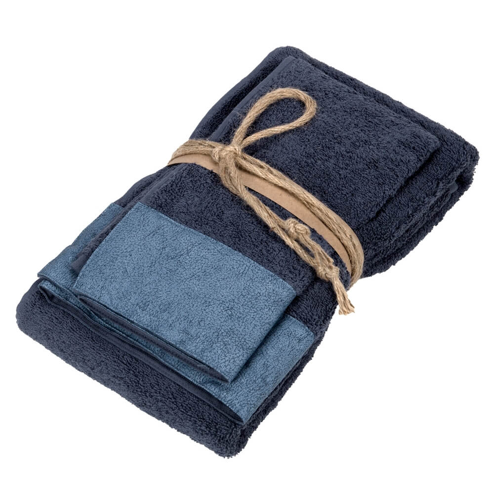 Coppia asciugamani Fazzini Galuchat in spugna di puro cotone. Colore blu.