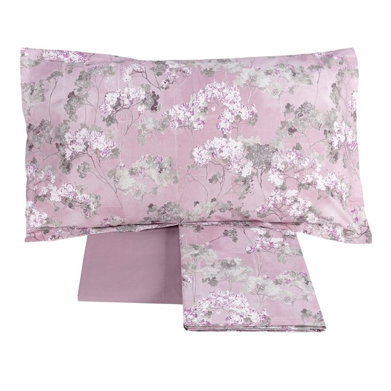 Completo lenzuola matrimoniale Fazzini Boboli in percalle di puro cotone. Fantasia floreale colore rosa.