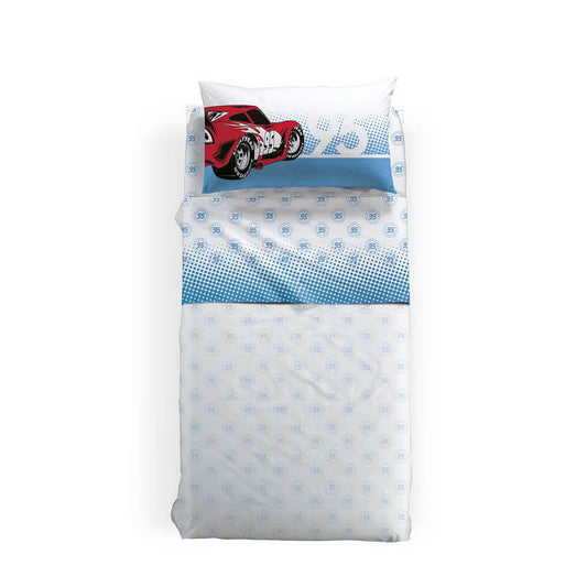 Completo lenzuola Caleffi Disney Cars in puro cotone azzurro per letto singolo e piazza e mezza
