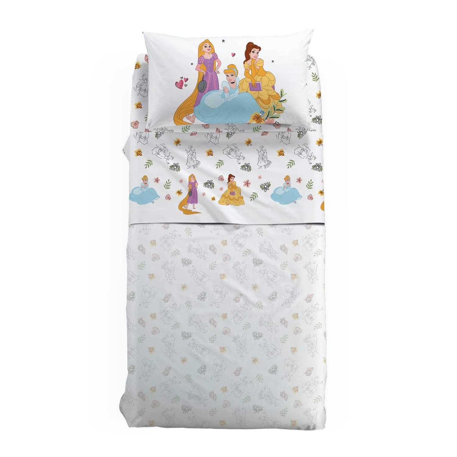 Completo Lenzuola Bambina Disney Princess Caleffi in cotone