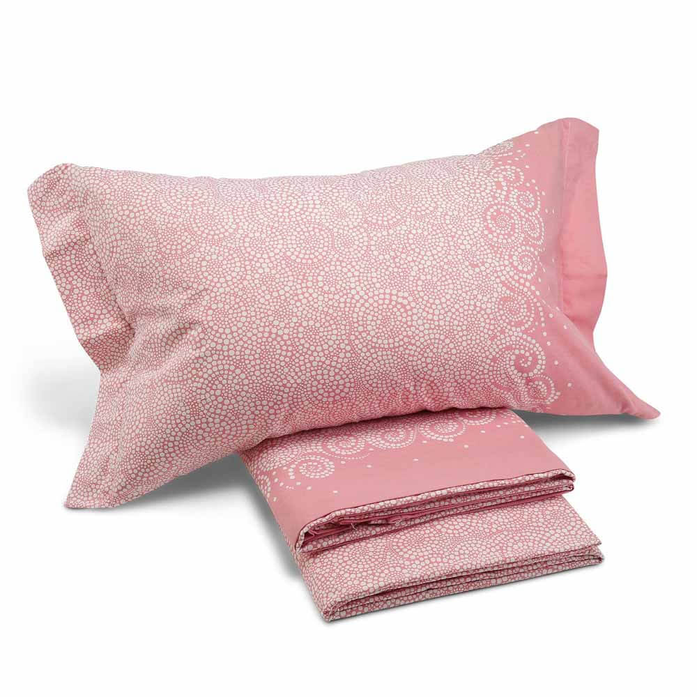 Completo lenzuola in flanella di puro cotone caleffi losanna. misura singolo e matrimoniale king. Fantasia colore rosa