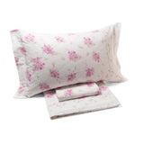 Completo lenzuola matrimoniale in flanella Caleffi roselline fantasia floreale rosa in cotone