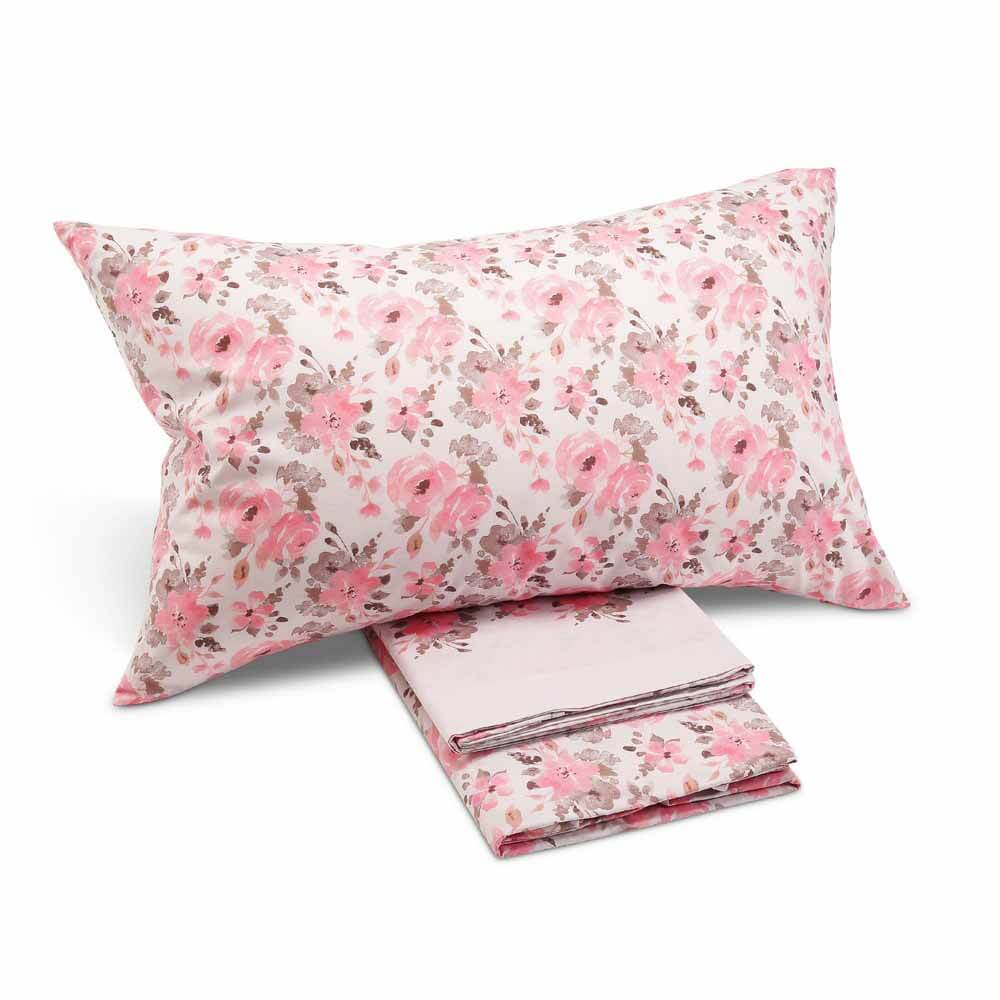 Completo Lenzuola matrimoniale Caleffi Floral per letto matrimoniale in cotone. colore rosa. fantasia floreale.