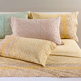 Completo lenzuola matrimoniale Caleffi Green in flanella di puro cotone. Fantasia floreale in tre varianti di colore: oro, cipria e acqua.