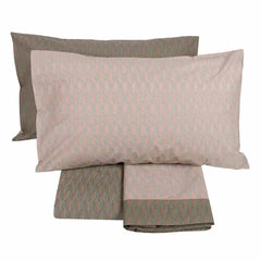 Completo lenzuola matrimoniale Fazzini Tweed, in percalle di puro cotone. Fantasia colore verde canyon, tortora