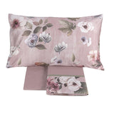 Completo lenzuola matrimoniale Fazzini Velvet in raso e percalle di puro cotone. Fantasia floreale colore rosa