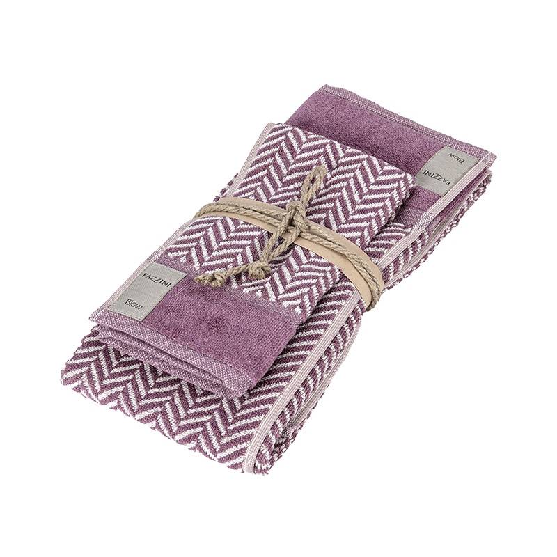 Coppia asciugamani Fazzini Chevron, in spugna di puro cotone tinta in filo. Asciugamani con fantasia a righe. Colore purple viola