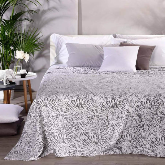Copriletto matrimoniale Lido di Caleffi, in piquet di puro cotone. Coperta estiva con fantasia moderna colore bianco e grigio.