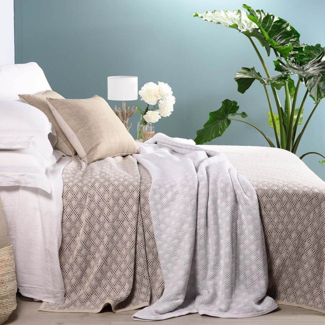 copriletto matrimoniale caleffi Cannes coperta estiva cotone bianco naturale shabby