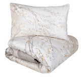 Copripiumino matrimoniale Fazzini Panta Rei in raso di puro cotone. Fantasia floreale colore naturale beige grigio