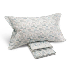 Completo lenzuola Caleffi Oxford in puro cotone per letto a una piazza. Fantasia moderna geometrica colore anice