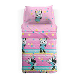 Completo lenzuola Caleffi Disney Minnie Colors in FLANELLA di puro cotone per letto singolo. Fantasia da bambina con fondo rosa