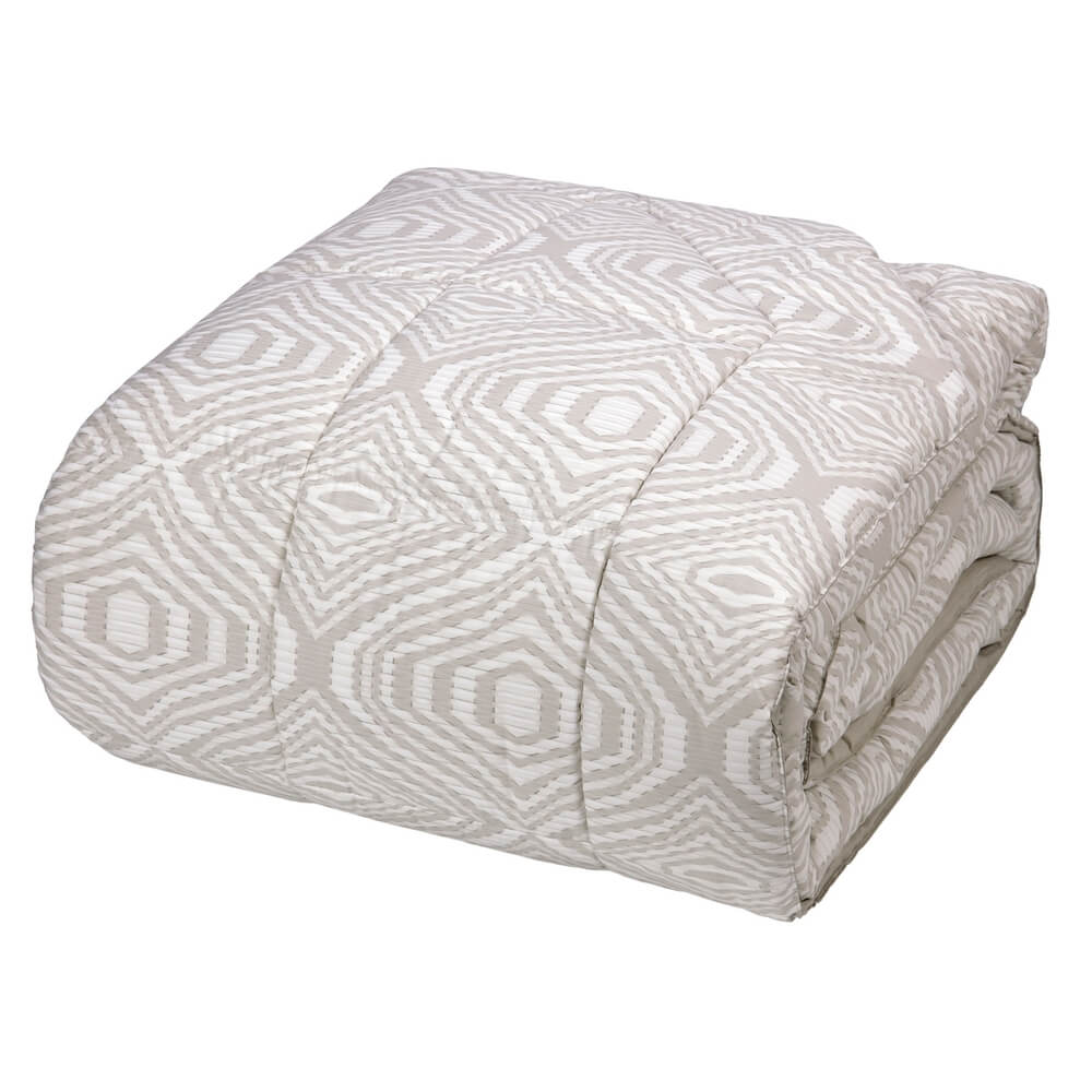 Trapunta invernale Fazzini Plops in percalle di puro cotone. Disponibile nella misura matrimoniale e piazza e mezza.  Moderna fantasia geometrica colore bianco/beige