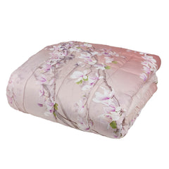 Trapunta piumone invernale matrimoniale Fazzini Panta Rei in raso di puro cotone. Fantasia floreale colore rosa.
