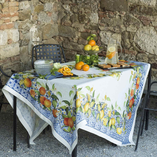 sevillana tovaglia tessitura toscana in lino fantasia agrumi