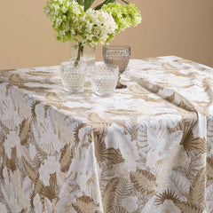 Telo Arredo multiuso Orchidea di Caleffi, in puro cotone. Telo grandecor misura matrimoniae. Utilizzabile come copriletto, copridivano o copritavolo. Fantasia con fiori e foglie colore naturale beige