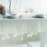 Tovaglia natalizia Natural Gabel in puro cotone. Colore Beige. Gantasia natale con abeti e renne. rettangolare per 8 persone, misura 150x220 cm