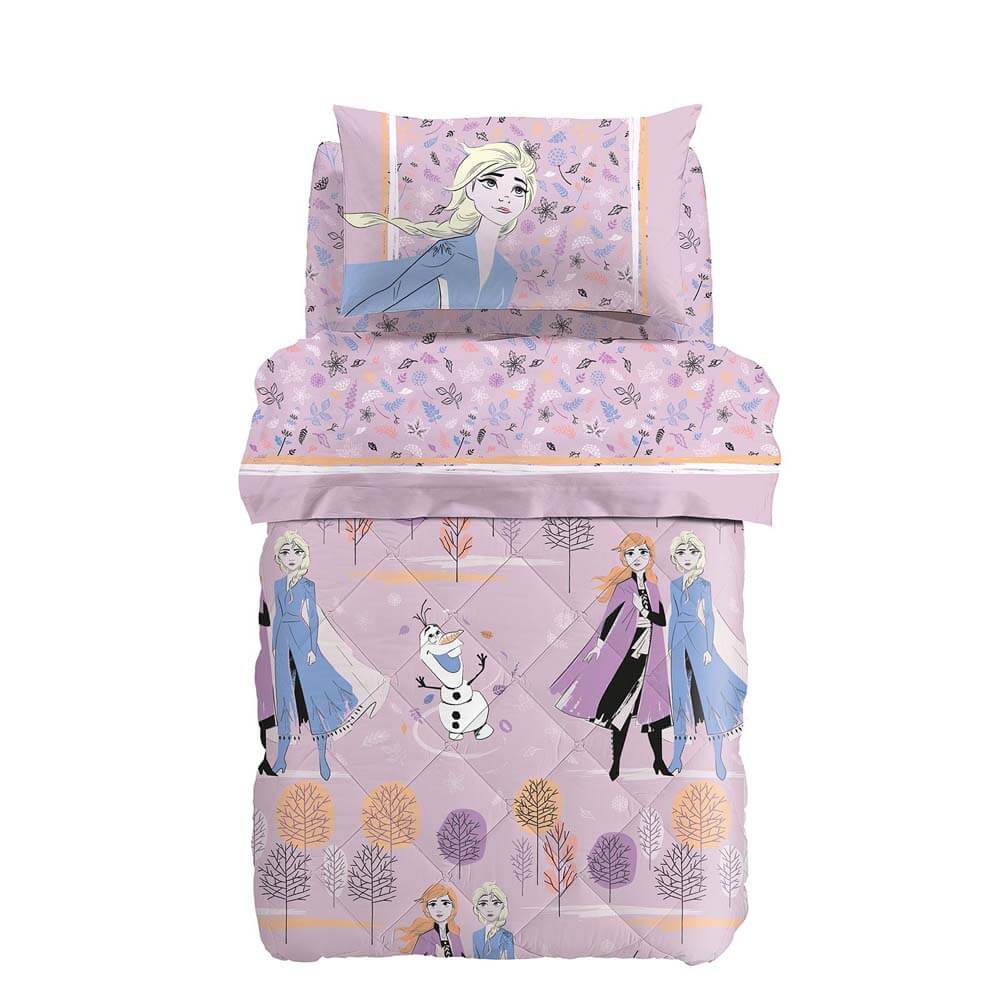 trapunta invernale da bambina Frozen Mythic caleffi disney per letto singolo e piazza e mezza in cotone. Fantasia rosa con Elsa