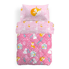 Trapunta invernale Caleffi Paesaggio in puro cotone per letto singolo. Fantasia per bambina con simpatici animali su fondo rosa. Disponibile nella misura per letto singolo