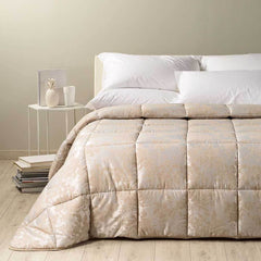Trapunta invernale matrimoniale Caleffi Angel in raso jacquard. Fantasia floreale colore beige.