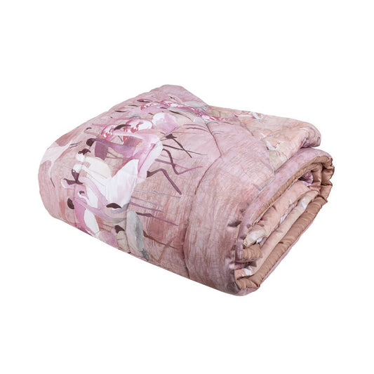 Trapunta invernale matrimoniale Fazzini Pink Africa in percalle di puro cotone.  Fantasia con fenicotteri su fondo rosa