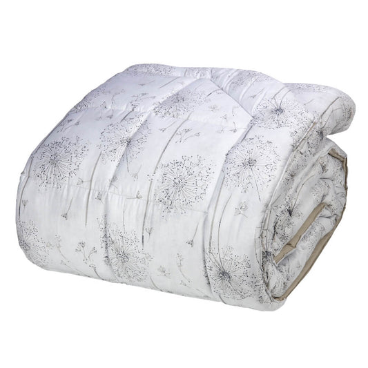 Trapunta invernale Fazzini Soffio di Neve in raso di puro cotone. Piumone invernale con fantasia floreale colore bianco/beige