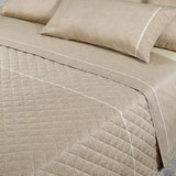 Trapuntino matrimoniale Century Borbonese in raso di puro cotone stampato. Quilt, copriletto primaverile con fantasia a occhio di pernice color cammello