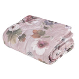 Trapunta primaverile matrimoniale Fazzini Velvet in raso di puro cotone. Trapuntino Quilt con fiori rosa e azzurri su fondo rosa