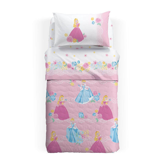 Trapuntino Principesse Caleffi Disney Princess Romantic in cotone. Rosa per bambina.