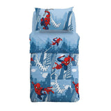 Trapuntino Caleffi Disney Spiderman Città in cotone. Fantasia per bambino con Spiderman su fondo blu. Disponibile per letto singolo e piazza e mezza.